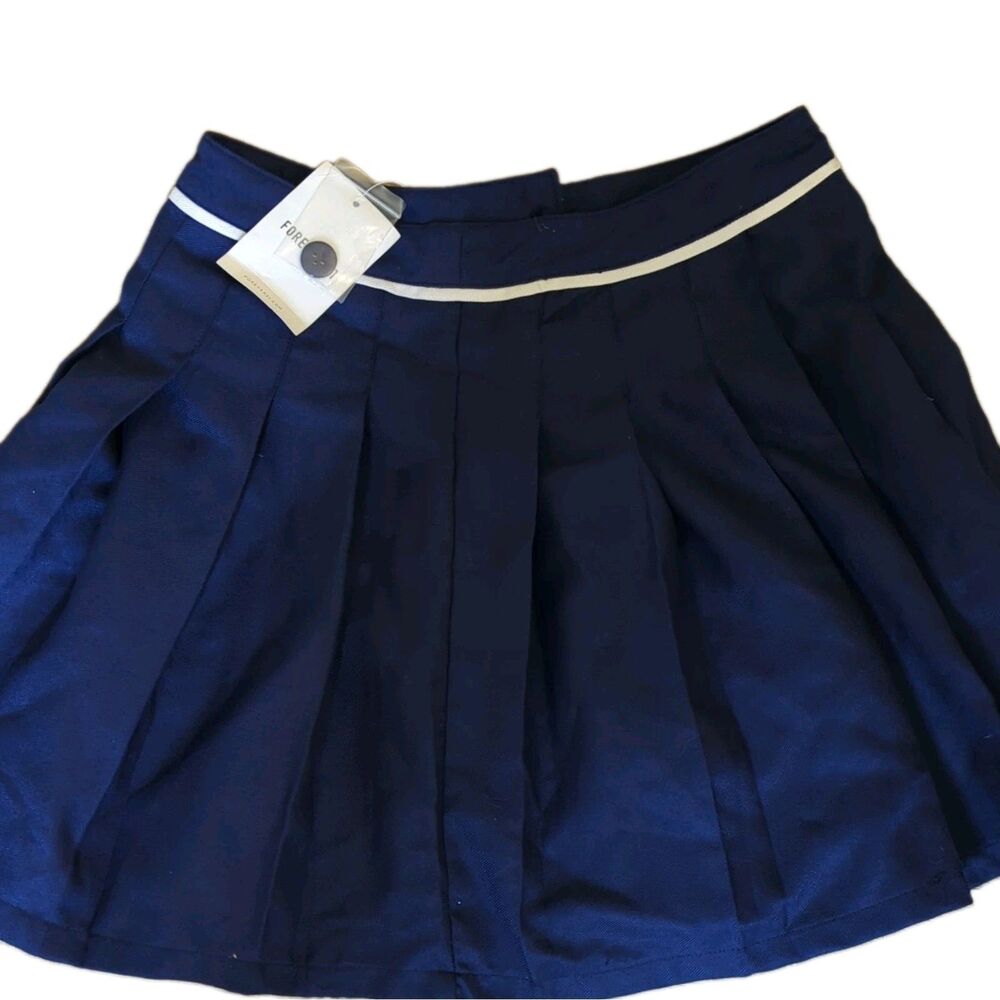 FOREVER 21 Womens Navy White Solid Pleated Short Skirt Regular Size S